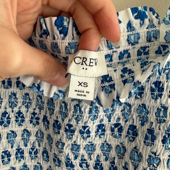 J. Crew Smocked Tie-Shoulder Tank Top, Blue and White, Size XS - Picture 9 of 16